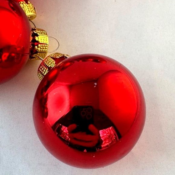 Christmas Glass Ball Ornaments Vintage Red Gold 1 1/2 Inch Set of 18 - Picture 3 of 6